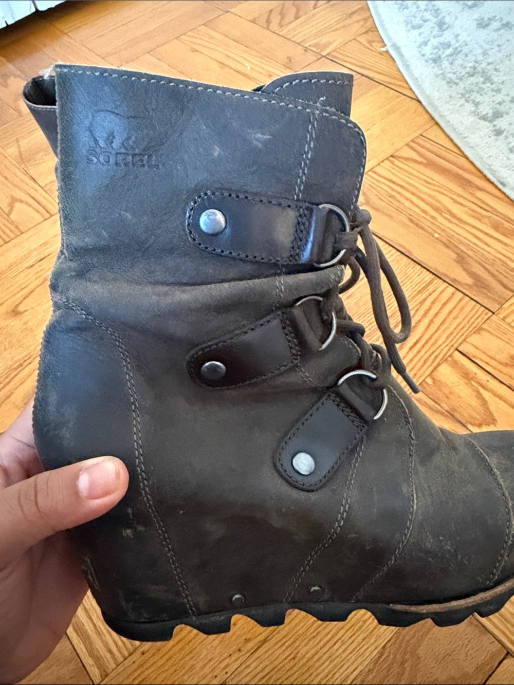 Sorel Brown Lace-Up Wedge Ankle Boots - Picture 4 of 11